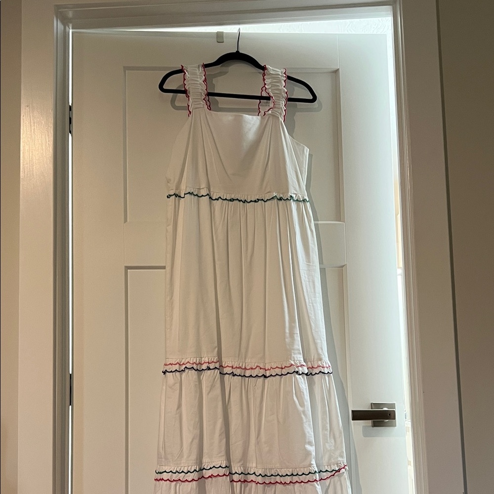 Loft White Sleeveless Dress with Ruffle Trim